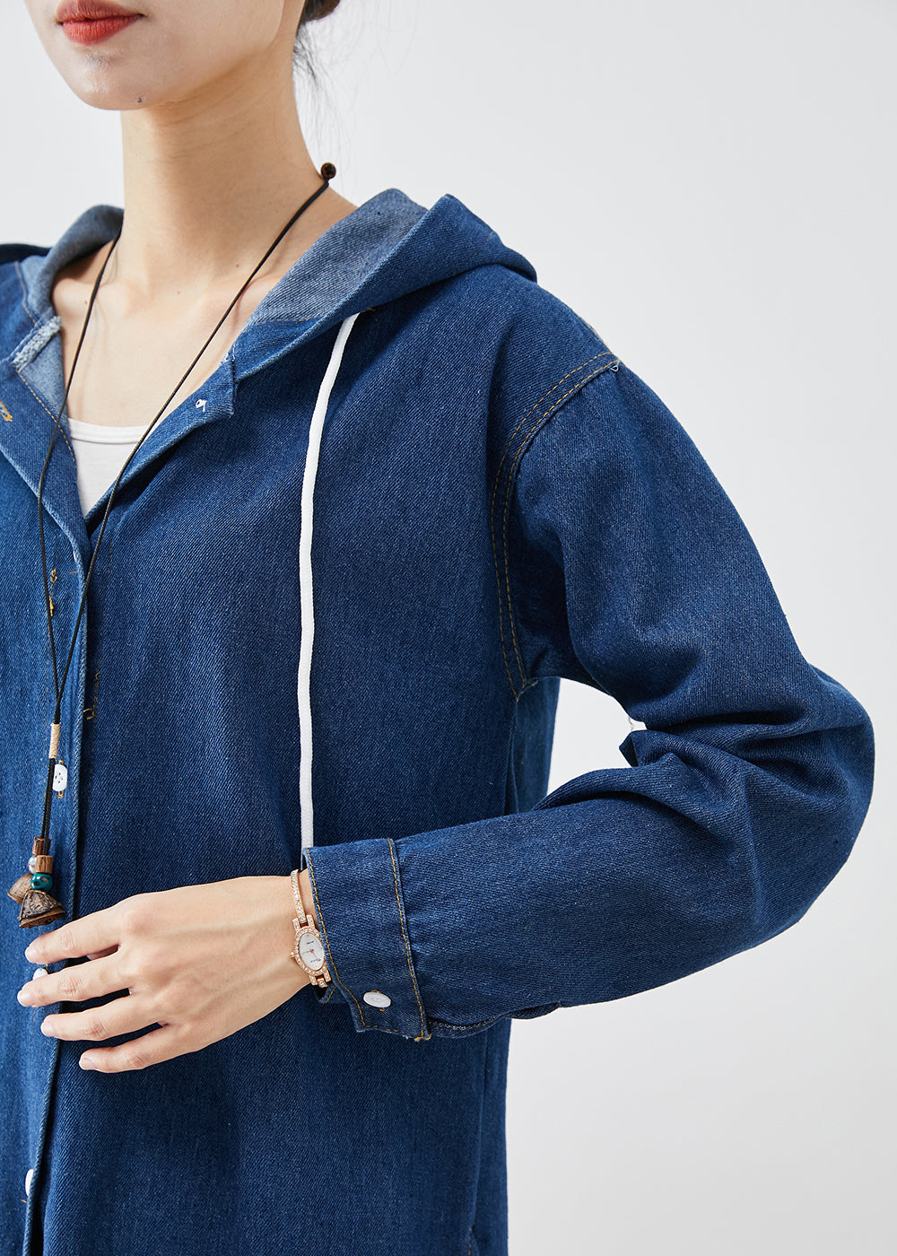 Drune | Blaue Kapuzenknopf-denim-trenchcoats
