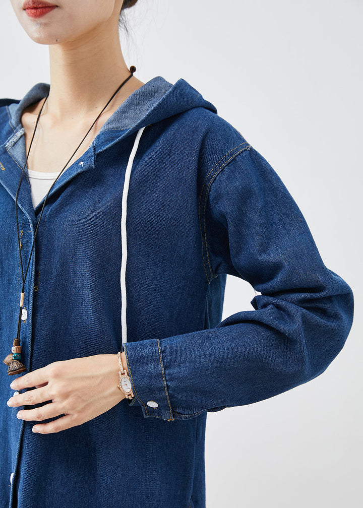 Drune | Blaue Kapuzenknopf-denim-trenchcoats