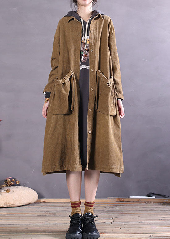 Drune | Khaki Knopfseitig offene Cordjacken