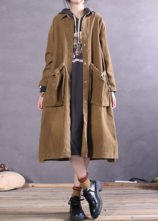 Drune | Khaki Knopfseitig offene Cordjacken