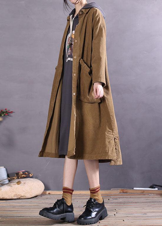 Drune | Khaki Knopfseitig offene Cordjacken