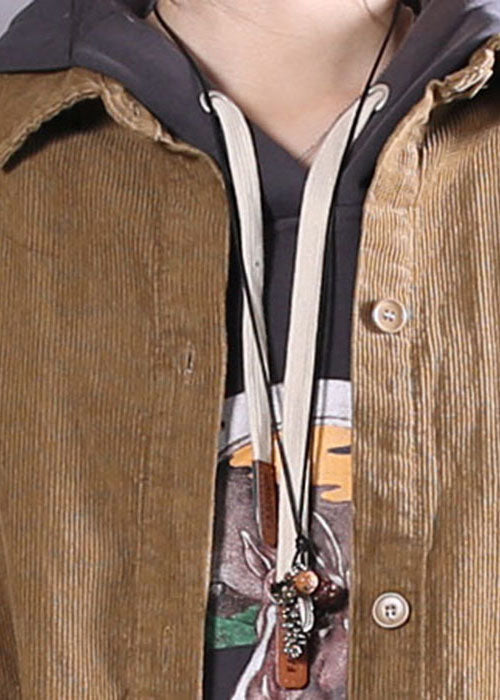 Drune | Khaki Knopfseitig offene Cordjacken