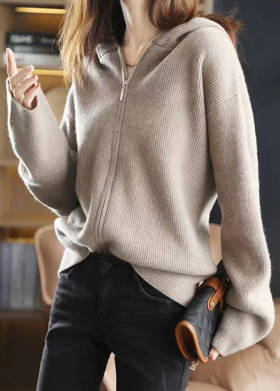 Drune | Marine Zip Up Patchwork Kapuzenstrickmäntel