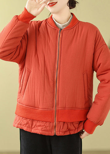 Drune | Orange Übergroße Patchwork Feine Baumwollgefüllte Damen Wintermäntel