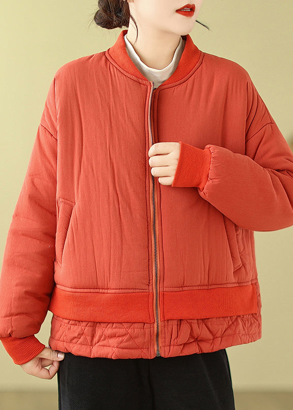 Drune | Orange Übergroße Patchwork Feine Baumwollgefüllte Damen Wintermäntel