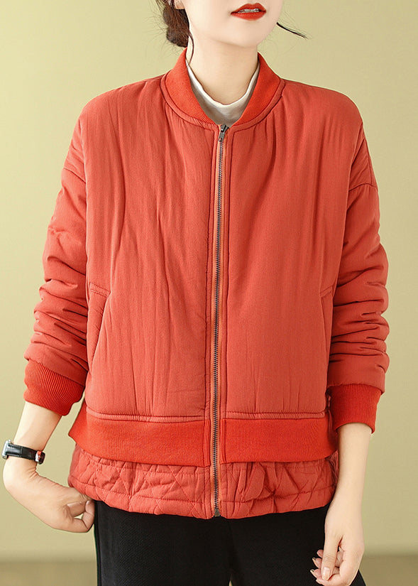Drune | Orange Übergroße Patchwork Feine Baumwollgefüllte Damen Wintermäntel