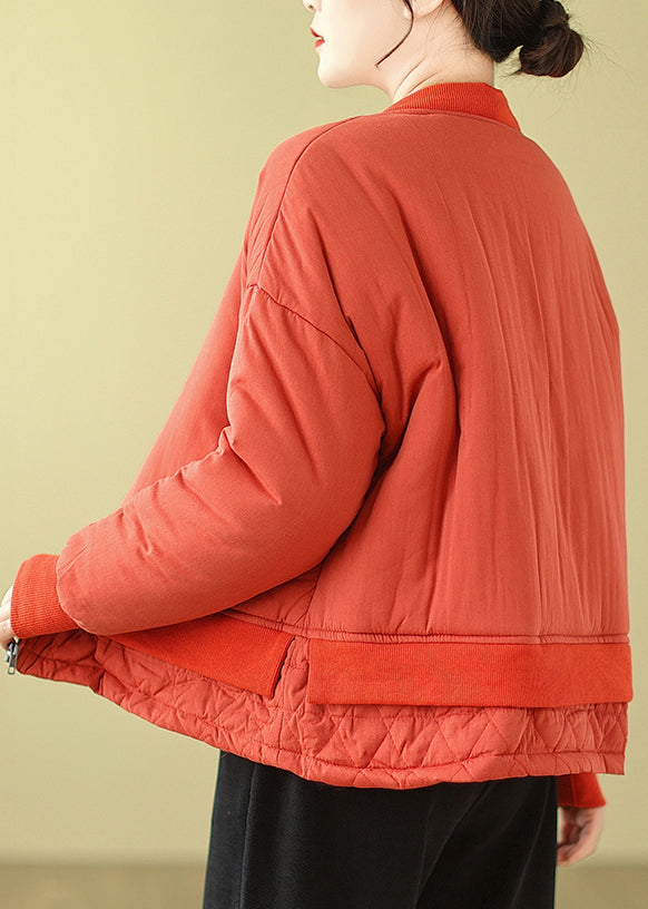 Drune | Orange Übergroße Patchwork Feine Baumwollgefüllte Damen Wintermäntel