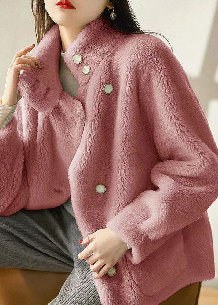 Drune | Pink Stehkragen Taschen Patchwork Wolljacken Winter