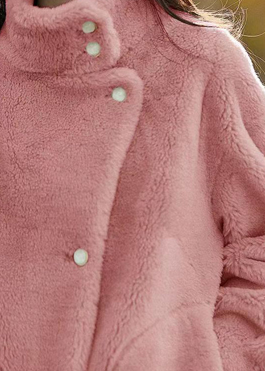 Drune | Pink Stehkragen Taschen Patchwork Wolljacken Winter