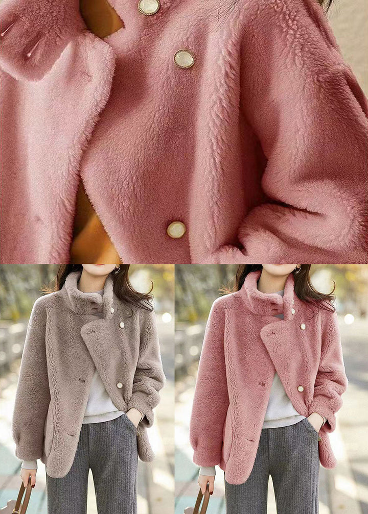 Drune | Pink Stehkragen Taschen Patchwork Wolljacken Winter
