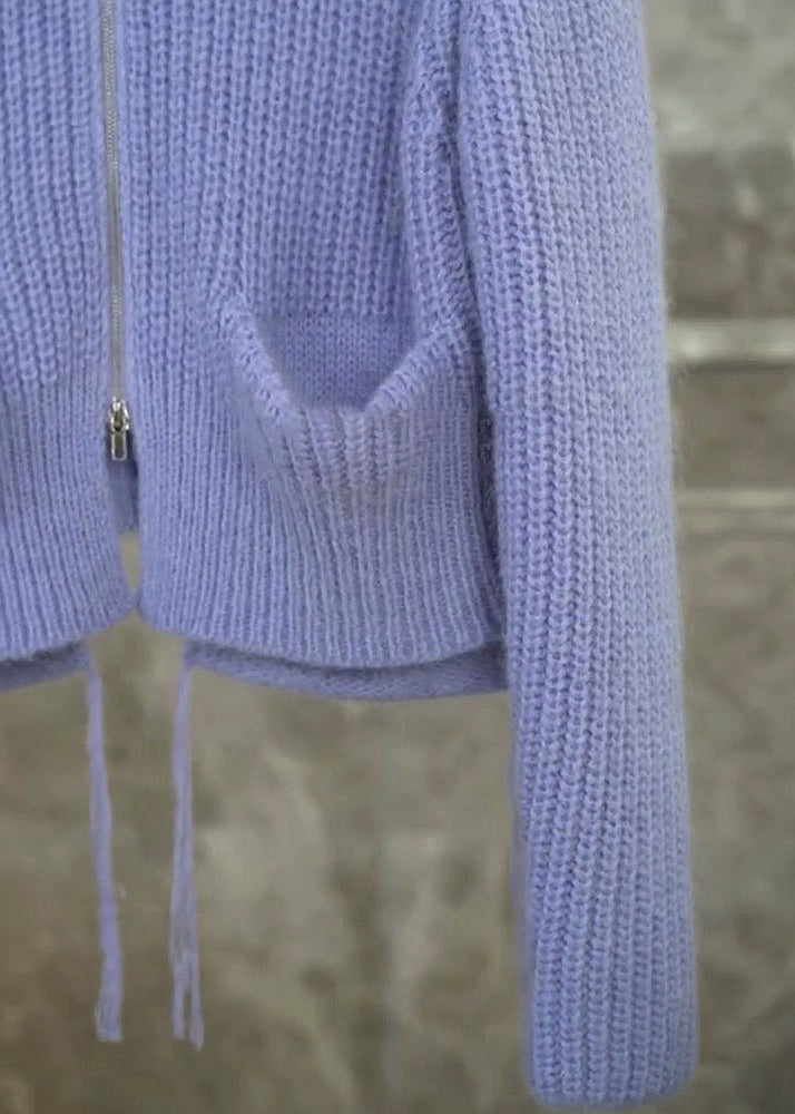 Drune | Lila Reißverschluss Taschen Patchwork Strickmäntel