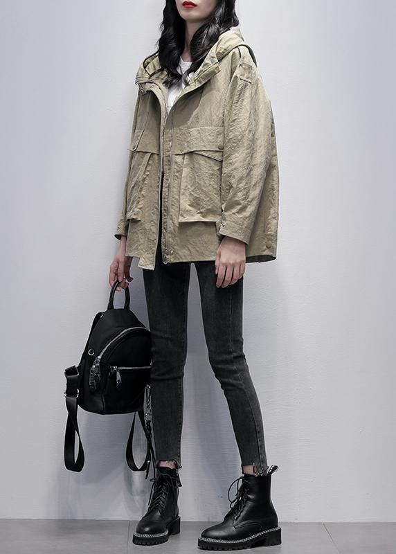 Drune | Kapuzenzipper Fashion Freizeitmäntel Damen grau grün lockere Mäntel
