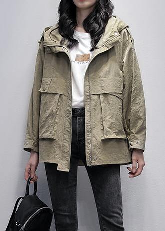 Drune | Kapuzenzipper Fashion Freizeitmäntel Damen grau grün lockere Mäntel
