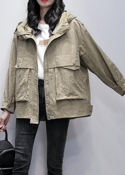 Drune | Kapuzenzipper Fashion Freizeitmäntel Damen grau grün lockere Mäntel