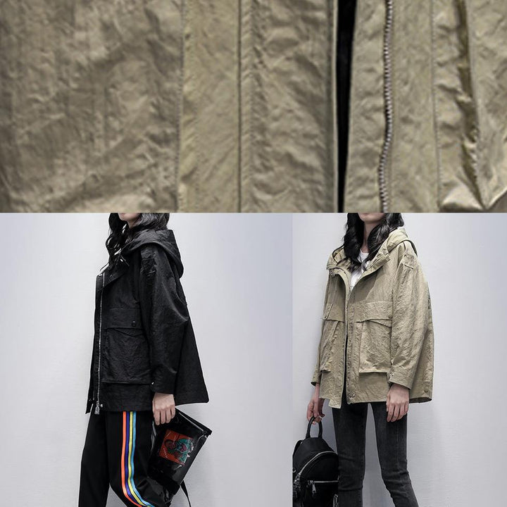 Drune | Kapuzenzipper Fashion Freizeitmäntel Damen grau grün lockere Mäntel