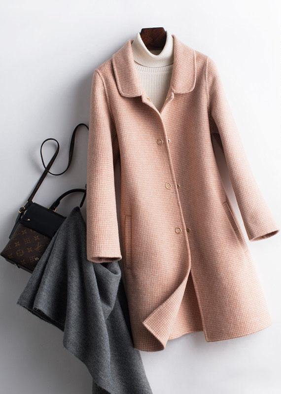 Drune | Revers Taschen Mode Trenchcoat rosa Karomuster Boxjacken