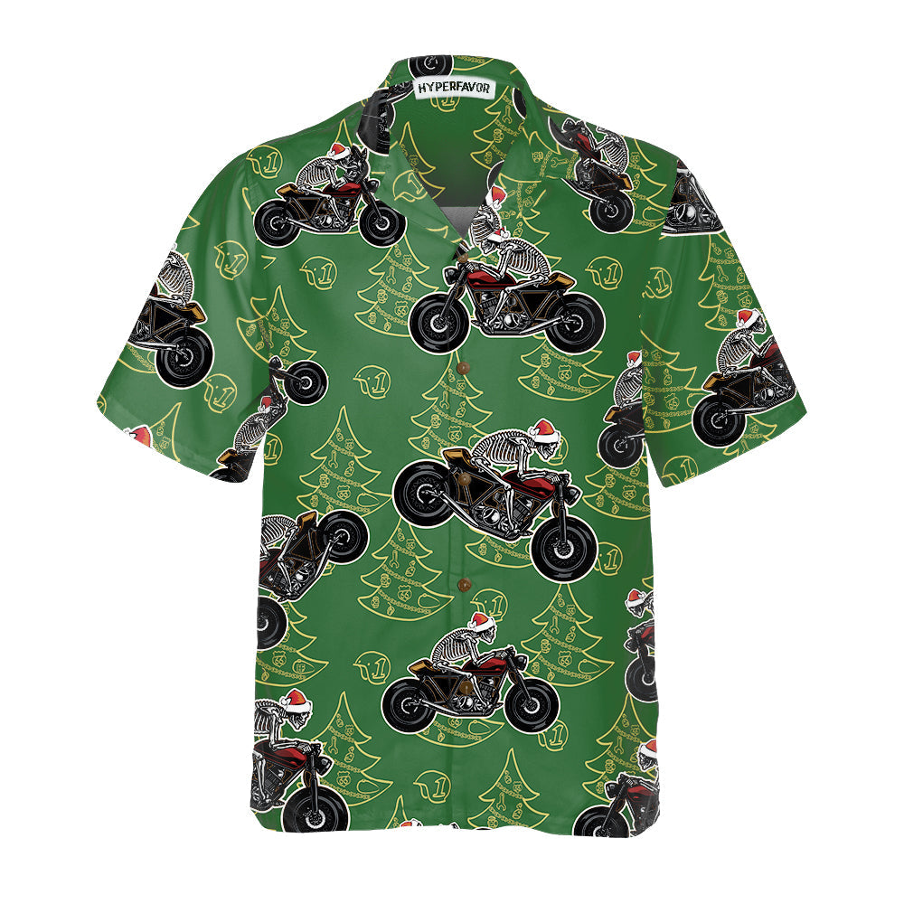 Drune | Skeleton Motorrad fahrend Weihnachts Hawaiian Shirt, Lustiges Weihnachtsgeschenk für Biker