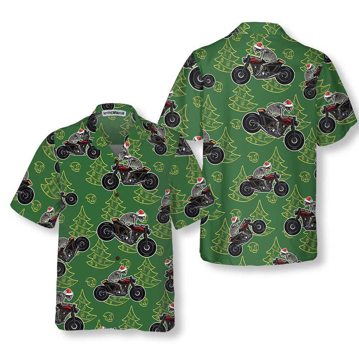 Drune | Skeleton Motorrad fahrend Weihnachts Hawaiian Shirt, Lustiges Weihnachtsgeschenk für Biker
