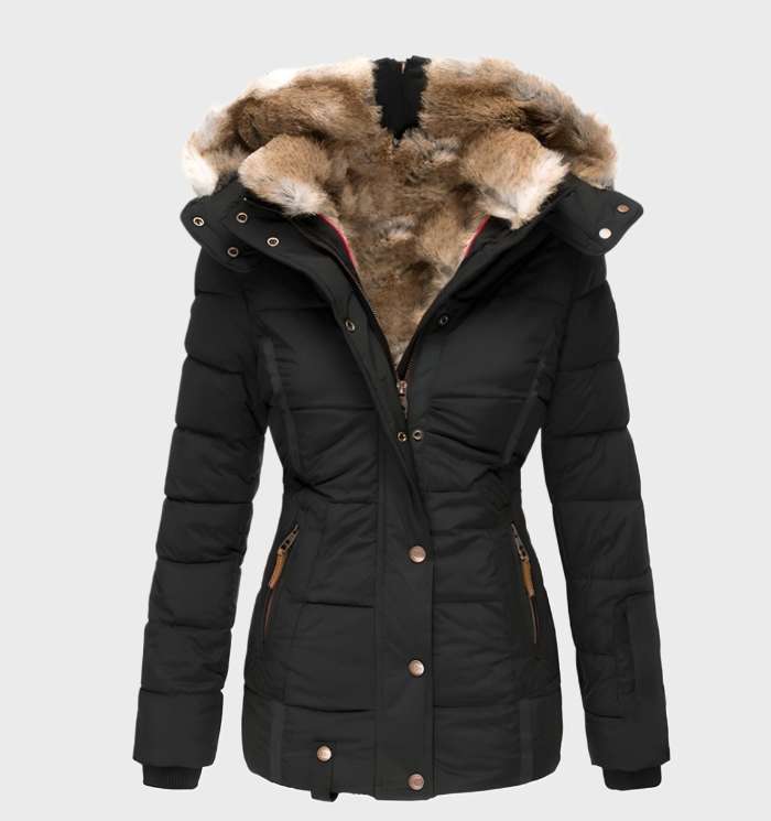 Drune | Damen Wasserabweisende Gepolsterte Winterjacke mit Kapuze und Kunstpelzfutter