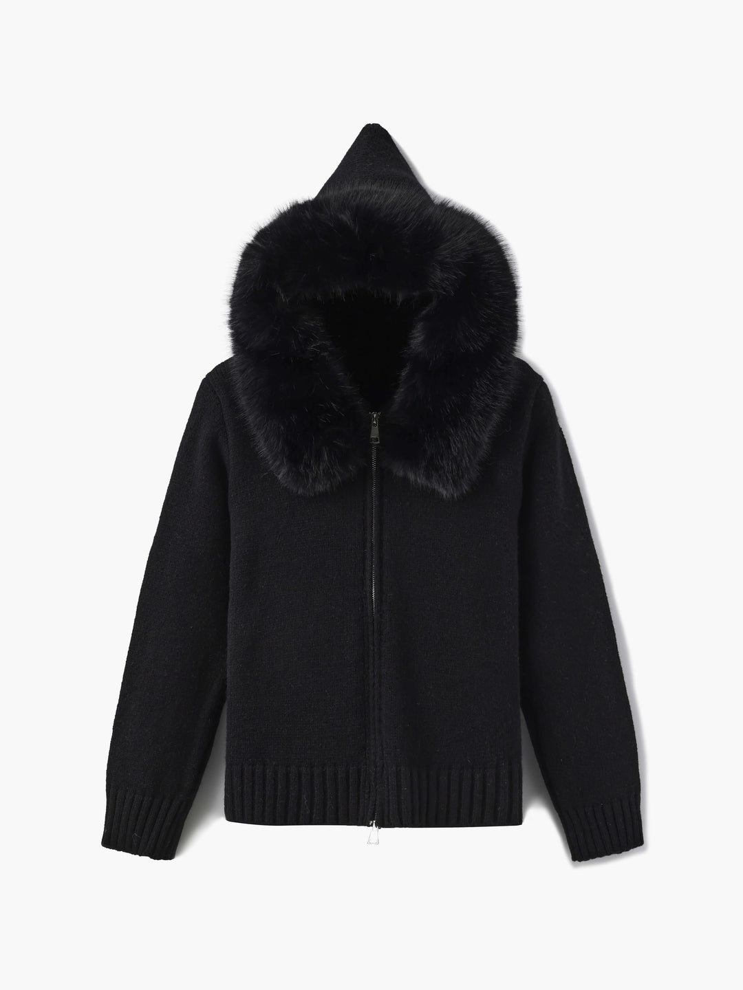 Drune | Strickjacke Grau mit Kapuze und Kunstpelz Warme Winterjacke