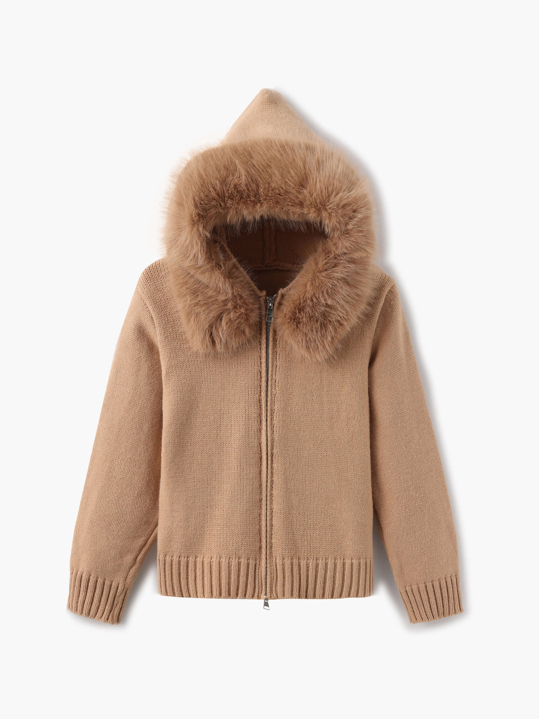 Drune | Strickjacke Grau mit Kapuze und Kunstpelz Warme Winterjacke