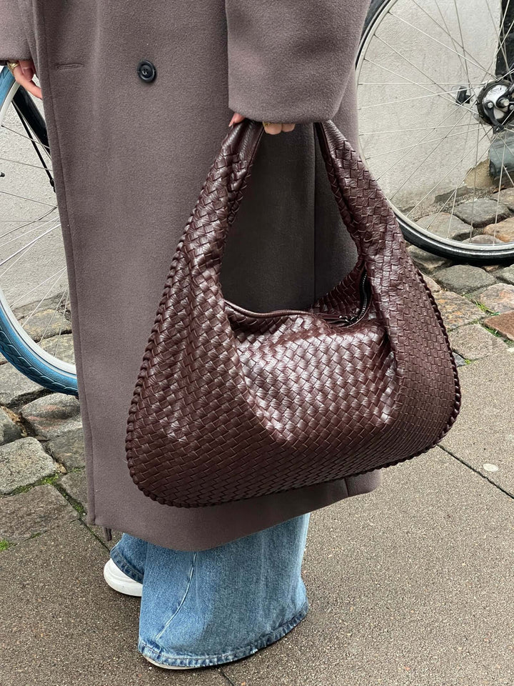 Drune - Vintage Umhängetasche damen | Geflochtene Handtasche mit Reißverschluss im Sale