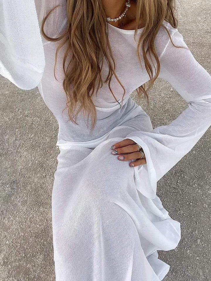 Drune - Luxus Maxikleid Kleid mit langen Ärmeln Weiß | Vintage Sommerkleid | Zeitlos design