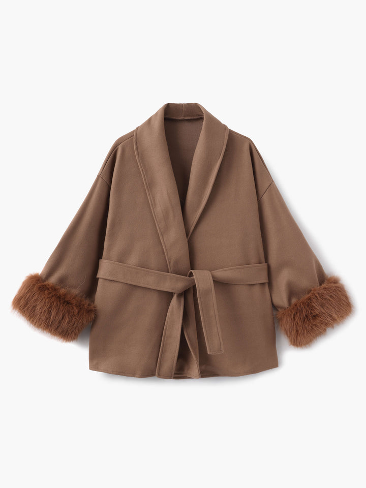 Drune | Mantel mit Kunstfellbesatz Eleganter Winter Kurzmantel