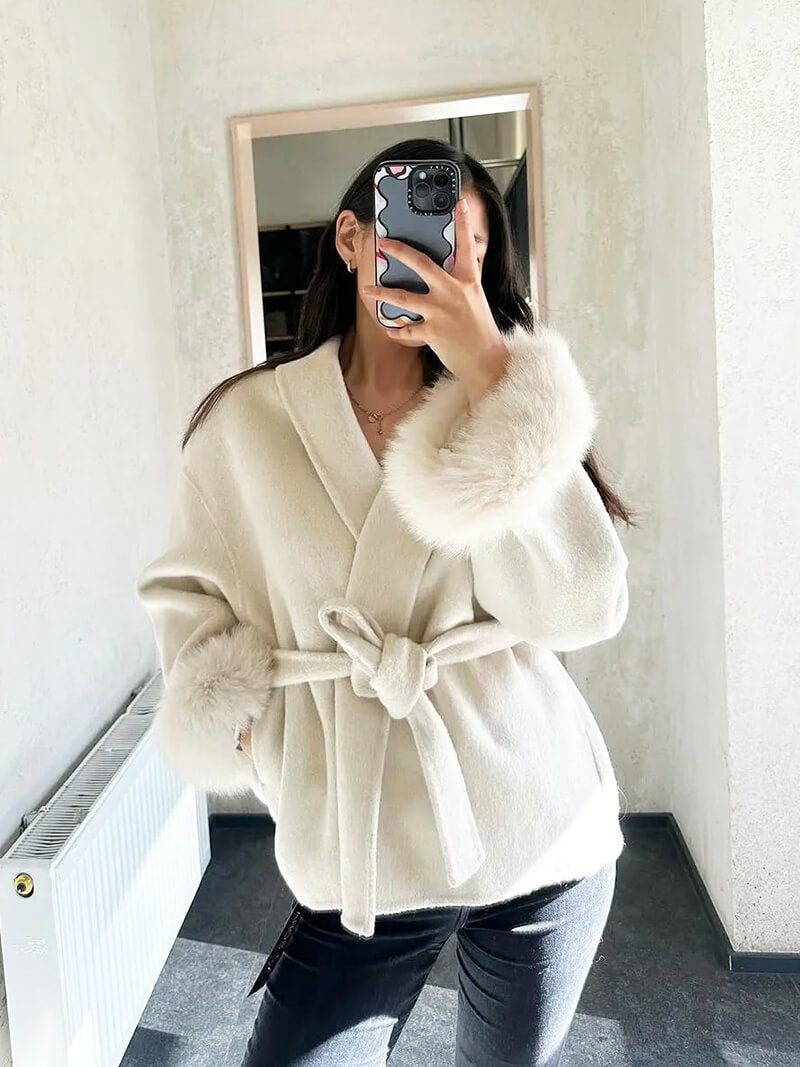 Drune | Mantel mit Kunstfellbesatz Eleganter Winter Kurzmantel