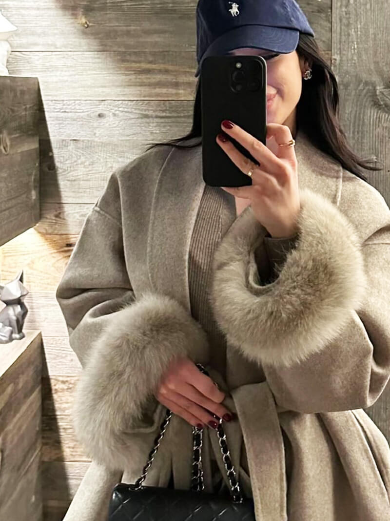 Drune | Mantel mit Kunstfellbesatz Eleganter Winter Kurzmantel