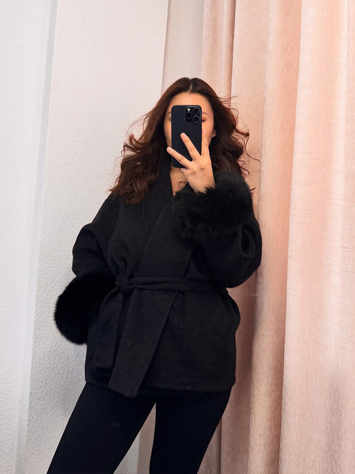 Drune | Mantel mit Kunstfellbesatz Eleganter Winter Kurzmantel