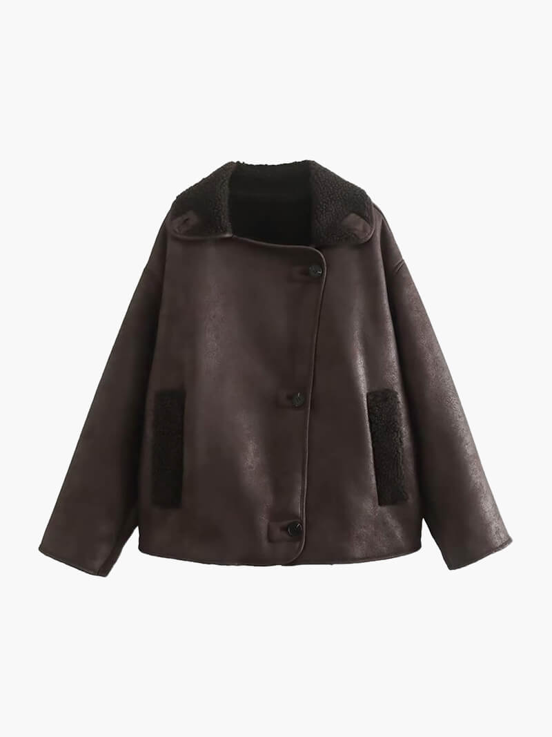 Drune | Stilvolle Jacke mit Kunstleder und Fleece Details