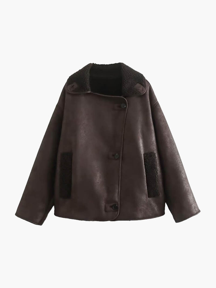Drune | Stilvolle Jacke mit Kunstleder und Fleece Details