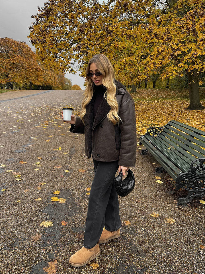 Drune | Stilvolle Jacke mit Kunstleder und Fleece Details