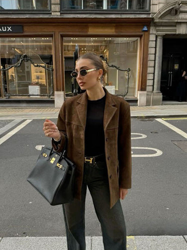 Drune | Klassischer Blazer Aus Wildleder Imitat Braun