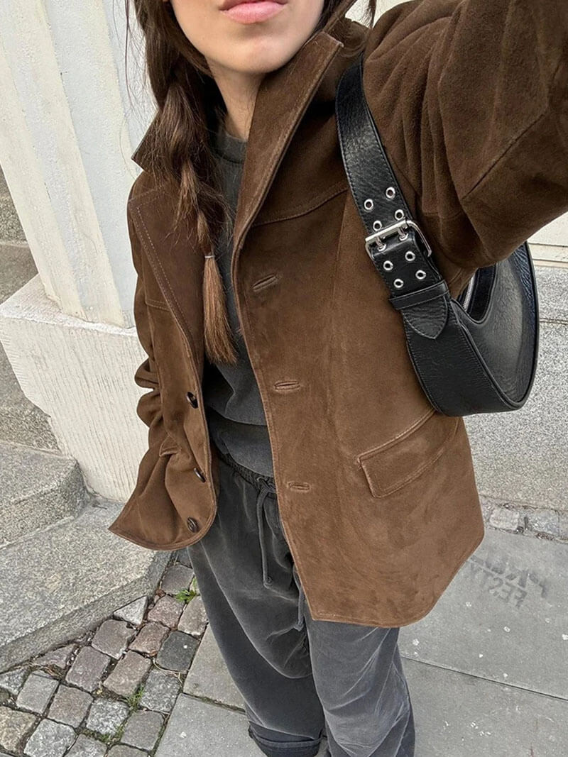 Drune | Klassischer Blazer Aus Wildleder Imitat Braun