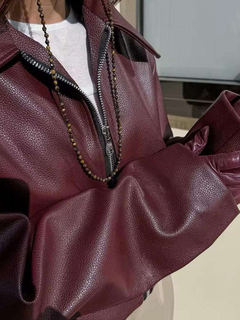 Drune | Modische Kunstlederjacke in Weinrot