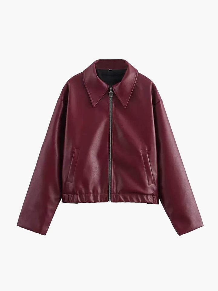 Drune | Modische Kunstlederjacke in Weinrot