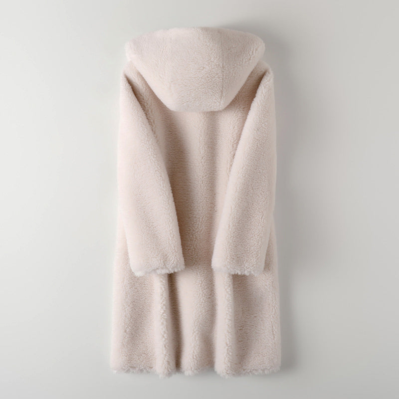 Drune | Damen Teddy-Mantel – Oversized Fit – Mit Kapuze – Knopfverschluss – Mittelange Warme Oberbekleidung