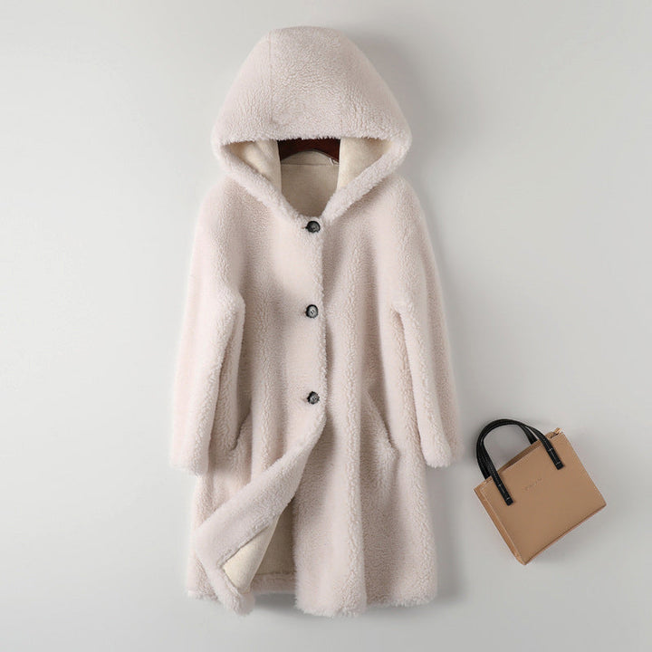 Drune | Damen Teddy-Mantel – Oversized Fit – Mit Kapuze – Knopfverschluss – Mittelange Warme Oberbekleidung