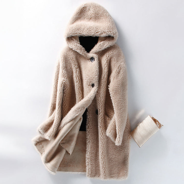 Drune | Damen Teddy-Mantel – Oversized Fit – Mit Kapuze – Knopfverschluss – Mittelange Warme Oberbekleidung