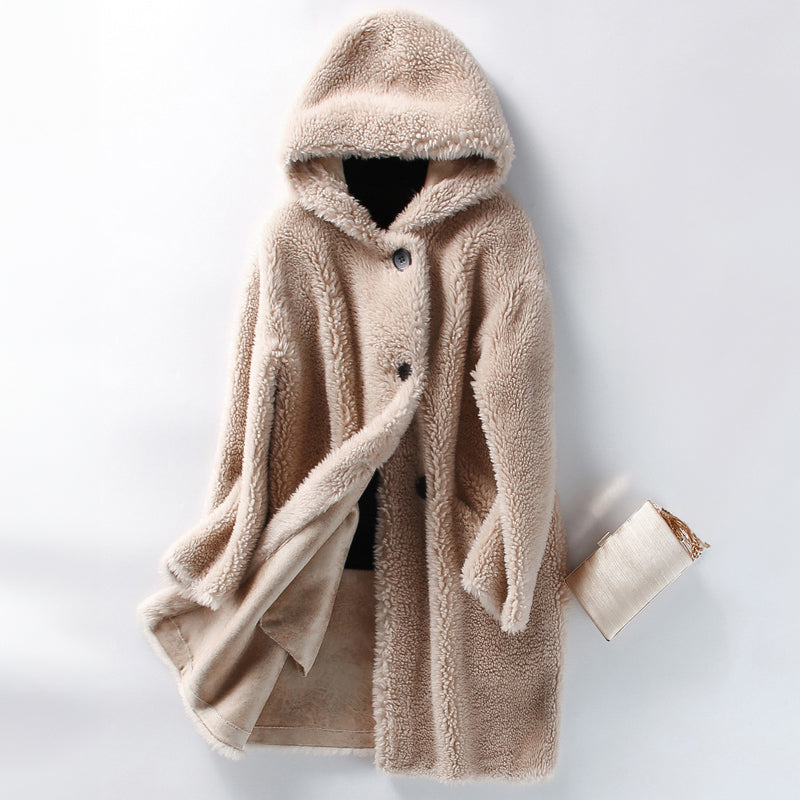 Drune | Teddy Mantel - Oversized Fit - Mit Kapuze - Knopfverschluss - Mittellang