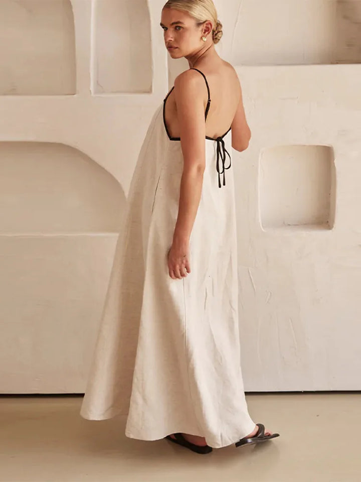 Drune | Elegante Leinen Baumwollkleid mit Rückenschlitz