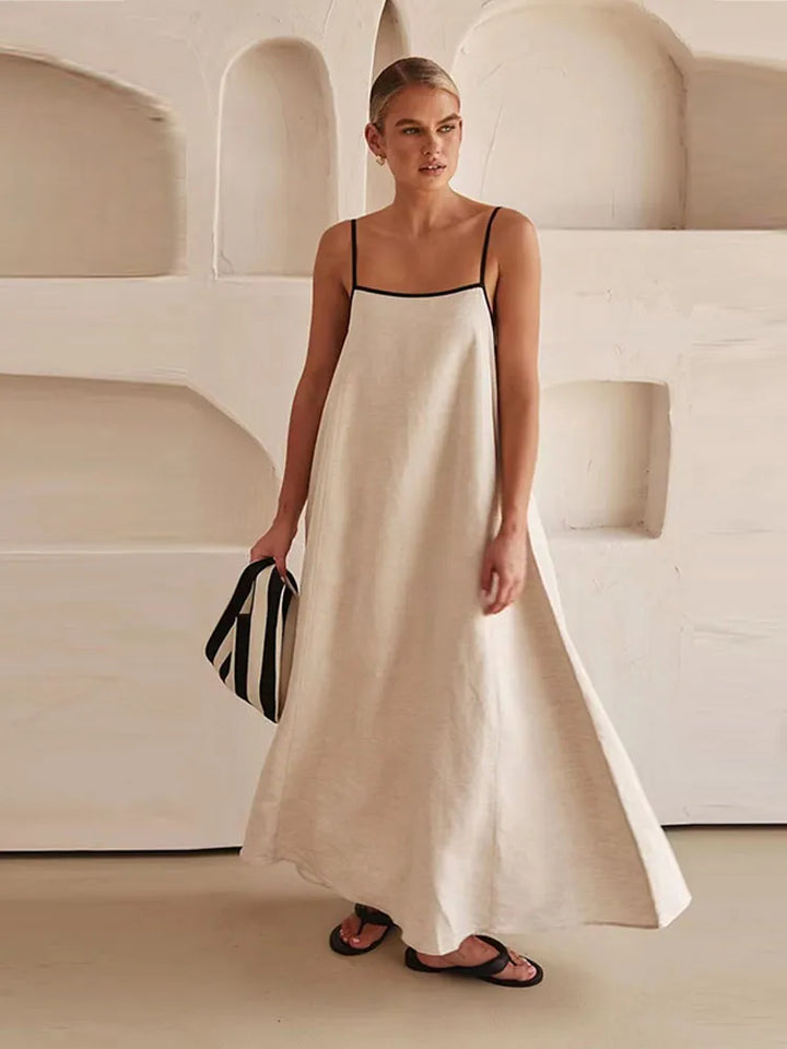 Drune | Elegante Leinen Baumwollkleid mit Rückenschlitz