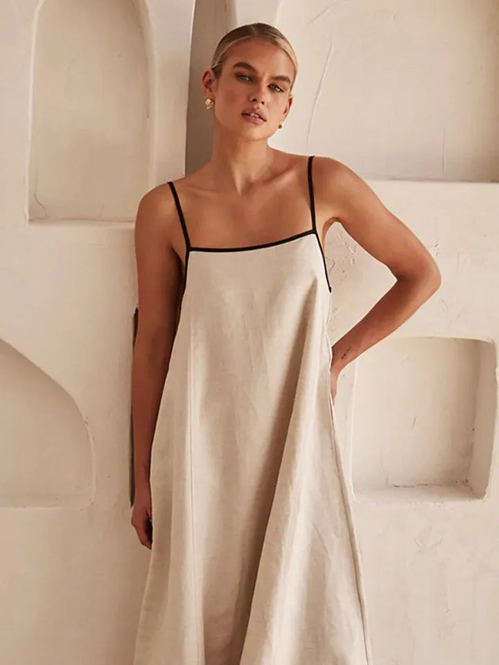 Drune | Elegante Leinen Baumwollkleid mit Rückenschlitz