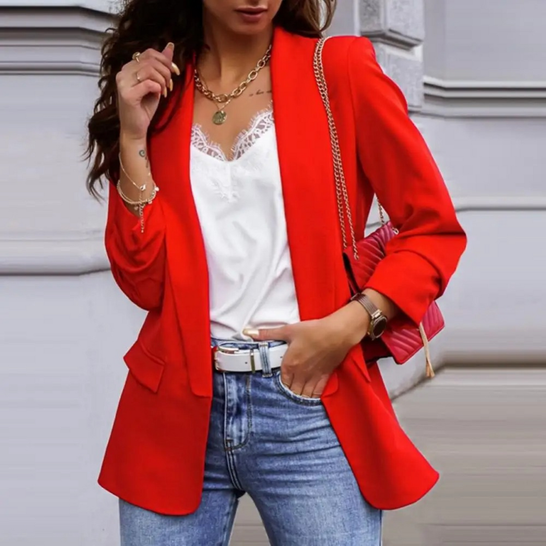 Drune | Einfarbige Jacke, Moderner Damen Blazer mit Revers und Langen Ärmeln