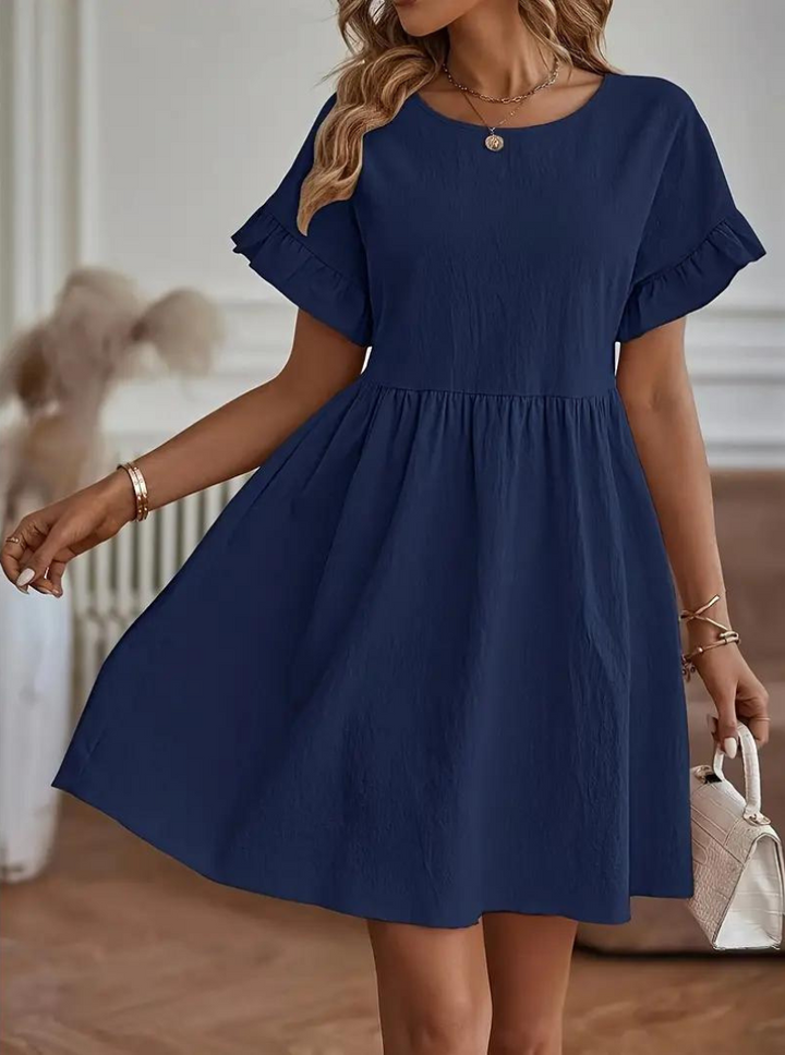 Drune | Loose Fit Kurze Ärmel Rüschenkleid Kurzes Kleid