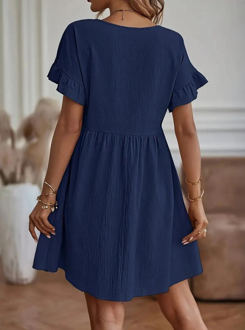 Drune | Loose Fit Kurze Ärmel Rüschenkleid Kurzes Kleid