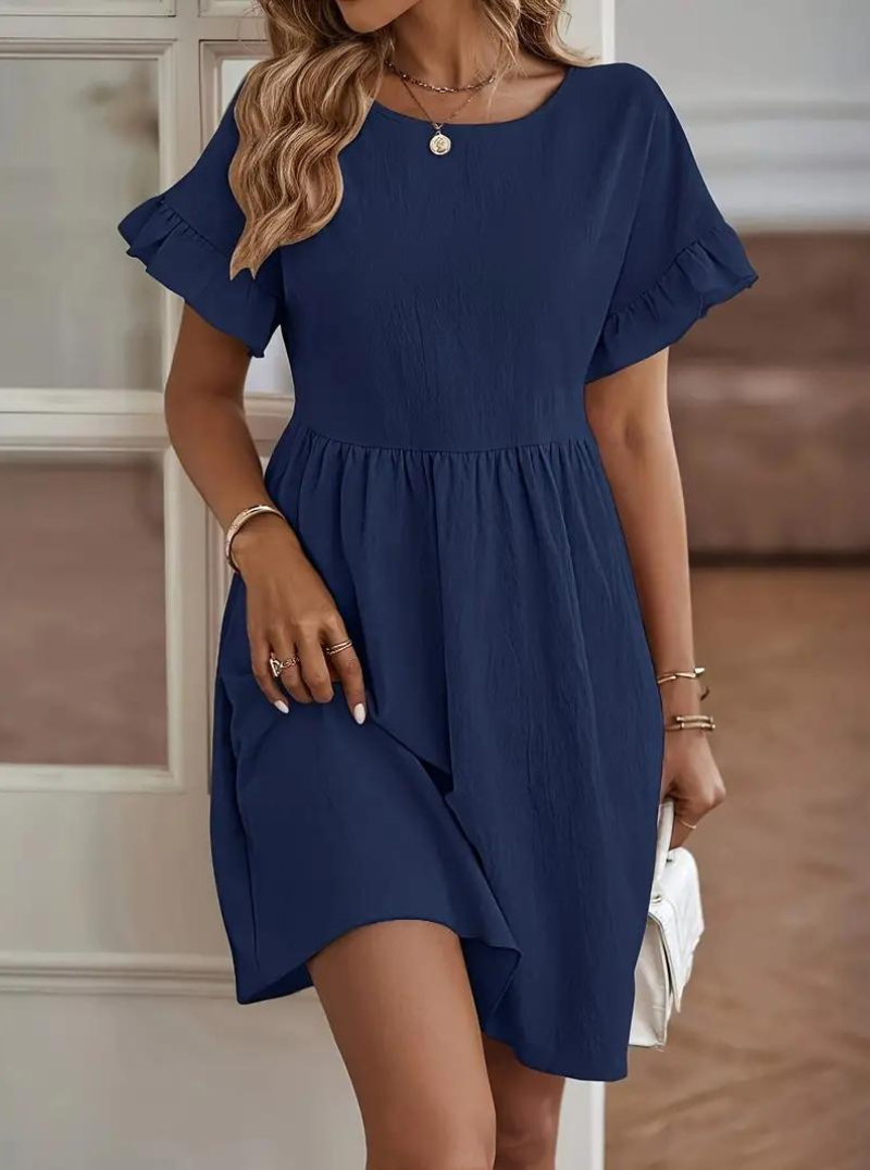 Drune | Loose Fit Kurze Ärmel Rüschenkleid Kurzes Kleid