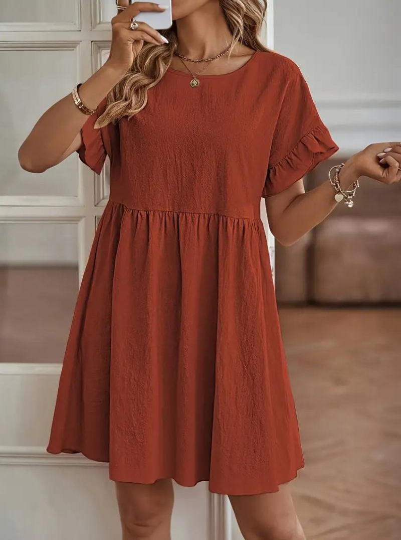Drune | Loose Fit Kurze Ärmel Rüschenkleid Kurzes Kleid
